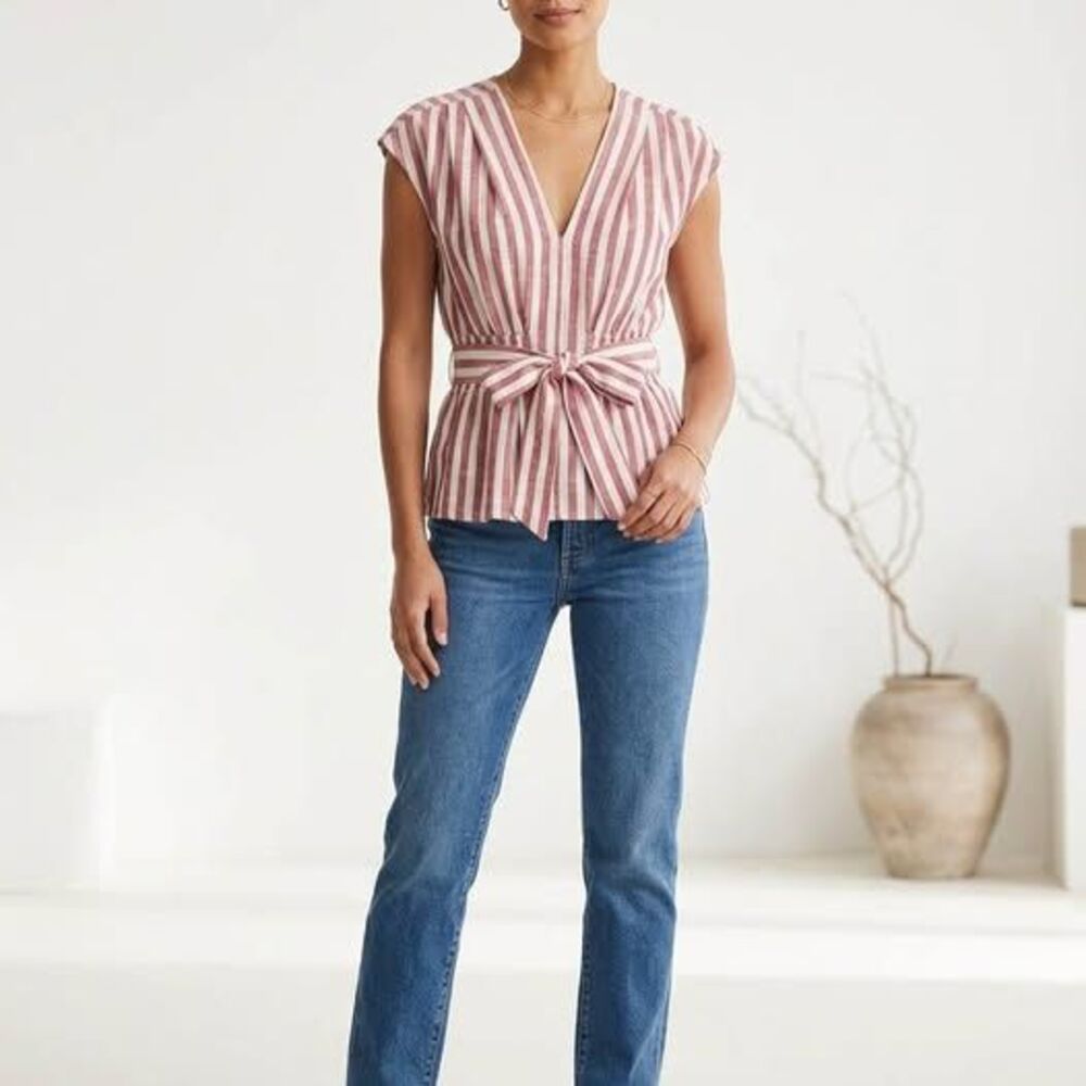 Max Studio Women’s Shirt Top Stripe With Smocked Waist Size S